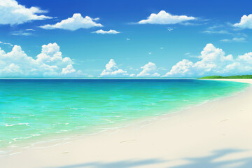 Fototapeta premium Blue sky, blue ocean and white sand beach, Generative AI