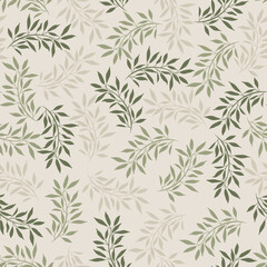 Obraz na płótnie Canvas Leaves and branches repeat pattern. Floral pattern design. Botanical tile. Good for prints, wrappings, textiles and fabrics.