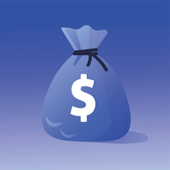 Money bag icon, moneybag cartoon illustration dollar sign on blue background