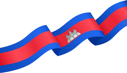 Cambodia flag wave isolated on png or transparent background