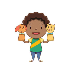 Boy playing hand puppets