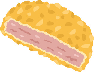 カットした、ハムカツのイラスト
