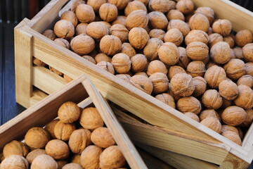 fresh walnuts in a box
