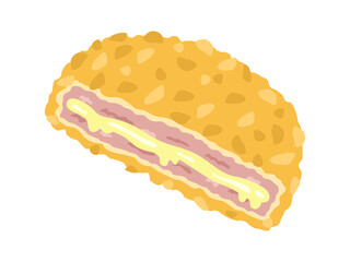 カットした、チーズ入りハムカツのイラスト
