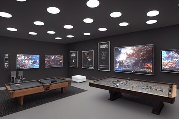 Modern place for gamers, board games, computer games, fun concept