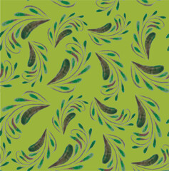 Leaves on green seamless pattern watercolor stock vector illustration for web, for print, for fabric print