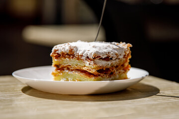 The slice of puff pastry custard cake.