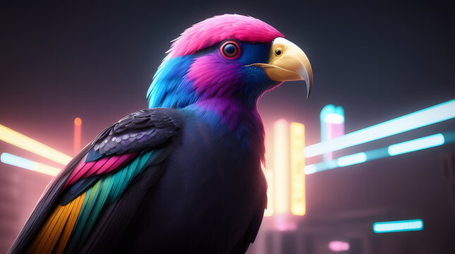 portraid of a colorful bird, 3d design, highly detailed, super sharp, beautiful