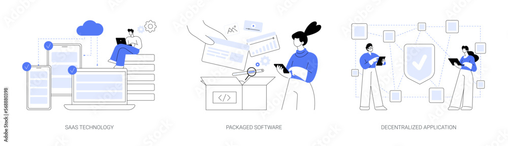 Sticker application service abstract concept vector illustrations.