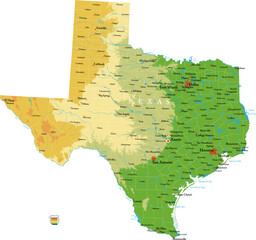 Texas highly detailed physical map - 568880344