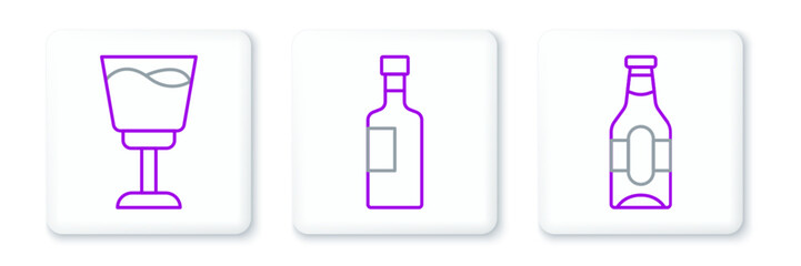 Set line Beer bottle, Wine glass and icon. Vector