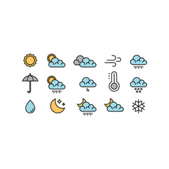 Weather flat vector icons set	