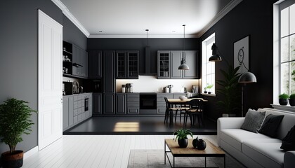 interior minimalist kitchen room Design. Generative Ai