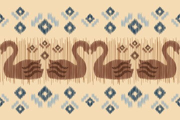 Ethnic Ikat fabric pattern geometric style.African Ikat embroidery Ethnic oriental swan white brown cream background. Abstract,vector,illustration.For texture,clothing,wrapping,decoration,carpet.