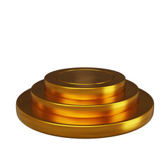 3d golden podium, metal stage platform realistic render, ceremony premium award stand on white. Product luxury display, cosmetic fashion geometric scene, presentation prize. Golden podium sale circle