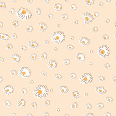 seamless pattern in beige color with chamomile flowers