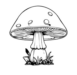 Mushrooms in cartoon black and white style for coloring. Vector illustration