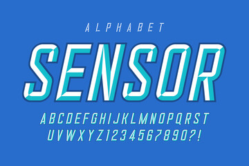 Original display font design, chisel alphabet style, letters and numbers.