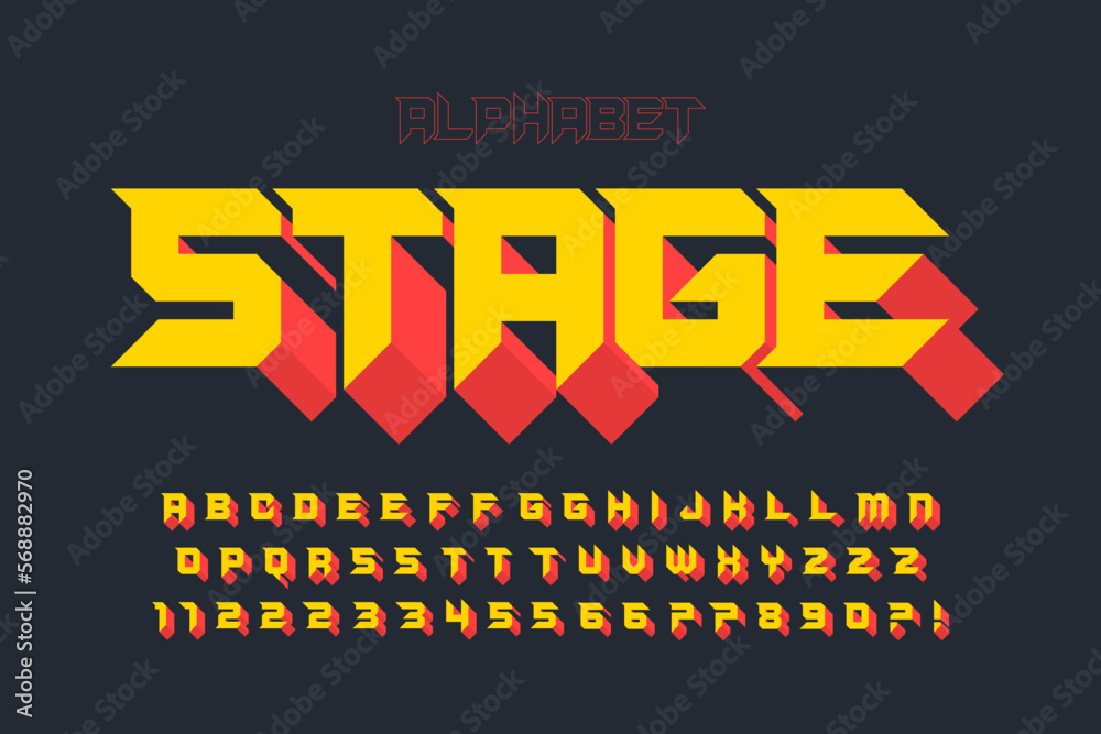 Wall mural strong display font design, dynamic alphabet, letters and numbers.