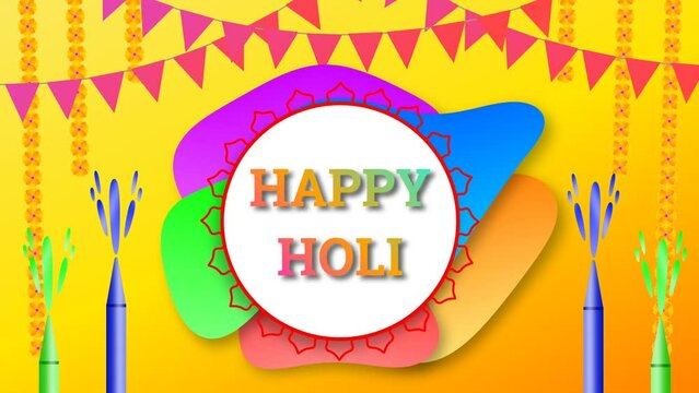 happy holi greetings in moving circle. concept for holi festival celebration.