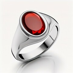 Generative ai silver ring with gemstone  with white background 