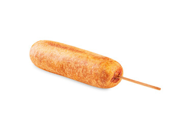 Corn dog on a white isolated background. Asian hot dog with sauces. Street food