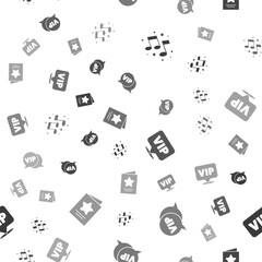 Set Music note, tone, Vip in speech bubble, Location and Greeting card on seamless pattern. Vector
