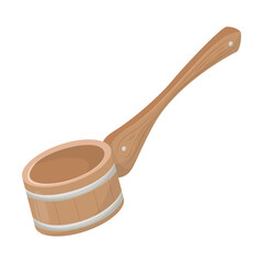 Sauna accessories, wooden scoop with handle vector illustration. Cartoon drawing of Russian sauna or bathhouse element isolated on white background. Spa concept