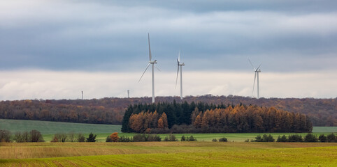 Wind turbine in the country side of France, Europe. Green Energy