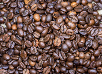 Coffee roasted beans close up