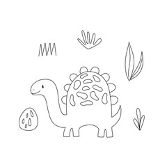 Cute dinosaur in doodle style. Vector illustration on a white background for nursery decoration and textiles.