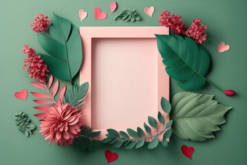 Frame, Card, Note Paper, Greeting Card, Letter, Gift Card, Flower in the Corner in Colorful Color combination Pink, Red, and Sage Green - Other Series