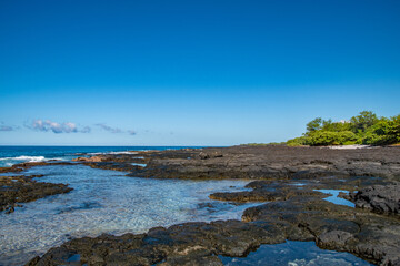 Hawaii Lava Rock Tidepools on Sunny Summer Day