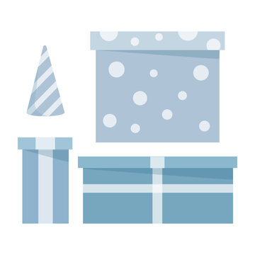 Set of blue birthday boxes and hat