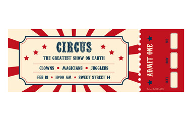 Vintage circus ticket.  Admit one coupon. Illustration of a vintage and retro design circus ticket. Vector circus luxury greeting card illustration. © Sveta