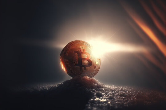 bitcoin coin lit with a cinematic light on the moon, Generative AI