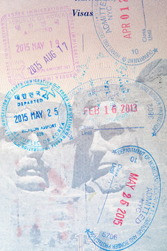 Close-up&nbsp;of passport stamps