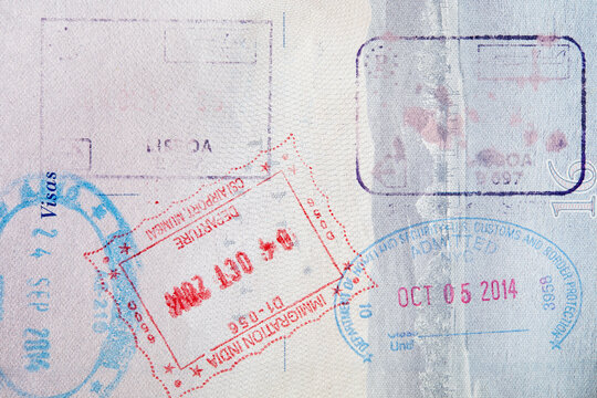 Close-up&nbsp;of passport stamps