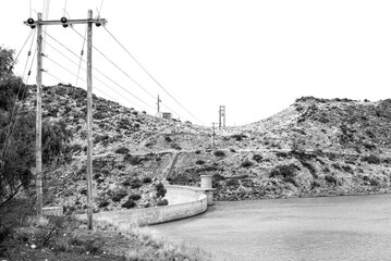 Fototapeta premium Dam in the Brak River at Victoria West. Monochrome