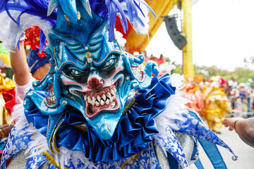 Fototapeta na wymiar A man in a carnival costume and mask.