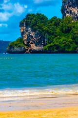 Railay Beach Thailand beautiful famous beach lagoon between limestone rocks.