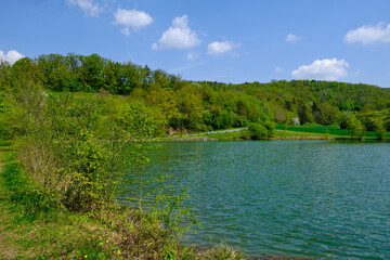 Längenbach Talsperre bei Goßmannsdorf im Naturpark Haßberge, Stadt Hofheim in  Unterfranken, Landkreis Haßfurt,  Unterfranken, Franken, Bayern, Deutschland