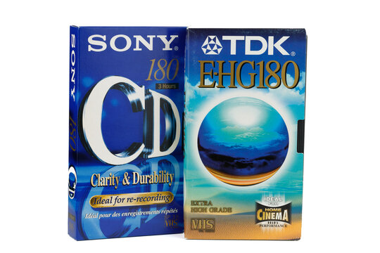 LVIV, UKRAINE - February 03, 2023: Sony TDK VHS old video tapes
