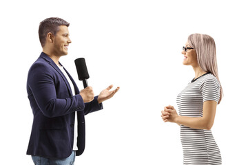 Male reporter interviewing a young woman