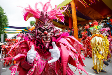 A man in a carnival costume and mask.