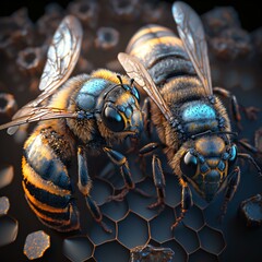 Macro Close-up Honey Bees, AI Generated