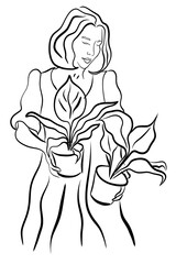 Girl holding two indoor plants in pots