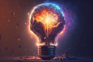 Brain Bulb, Creative Idea with Brain and Light Bulb, machine learning, generative by AI