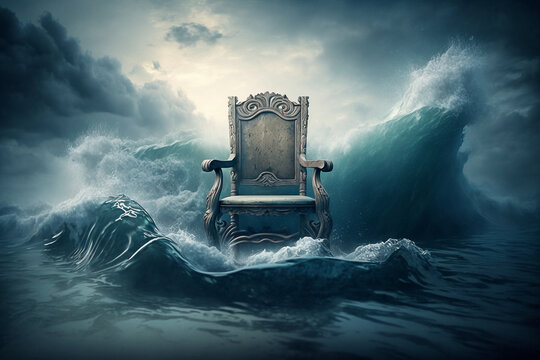 A throne at the mercy of the ocean waves - AI generative