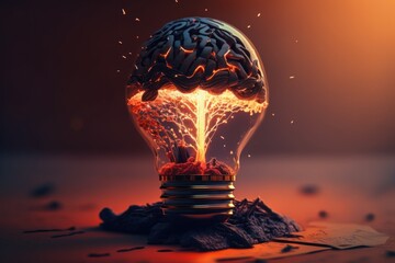 Brain Bulb, Creative Idea with Brain and Light Bulb, machine learning, generative by AI